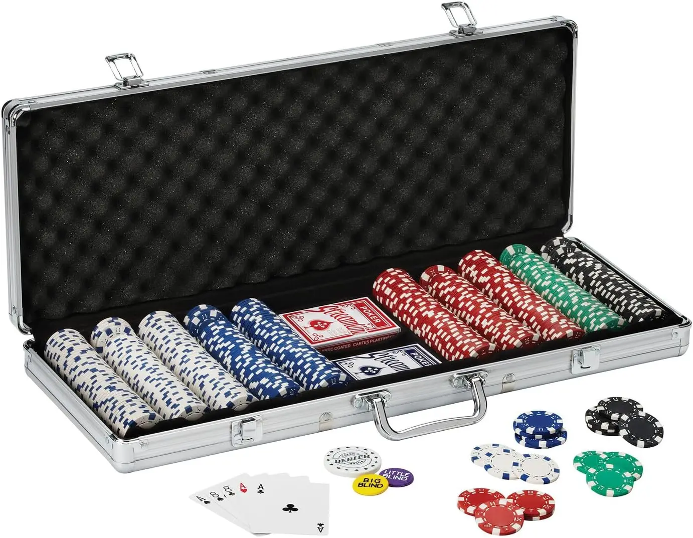 

500Pcs 11.5g Clay Poker Chips Set with Aluminum Case, Texas Holdem Casino Chips with Cards & Dealer Buttons