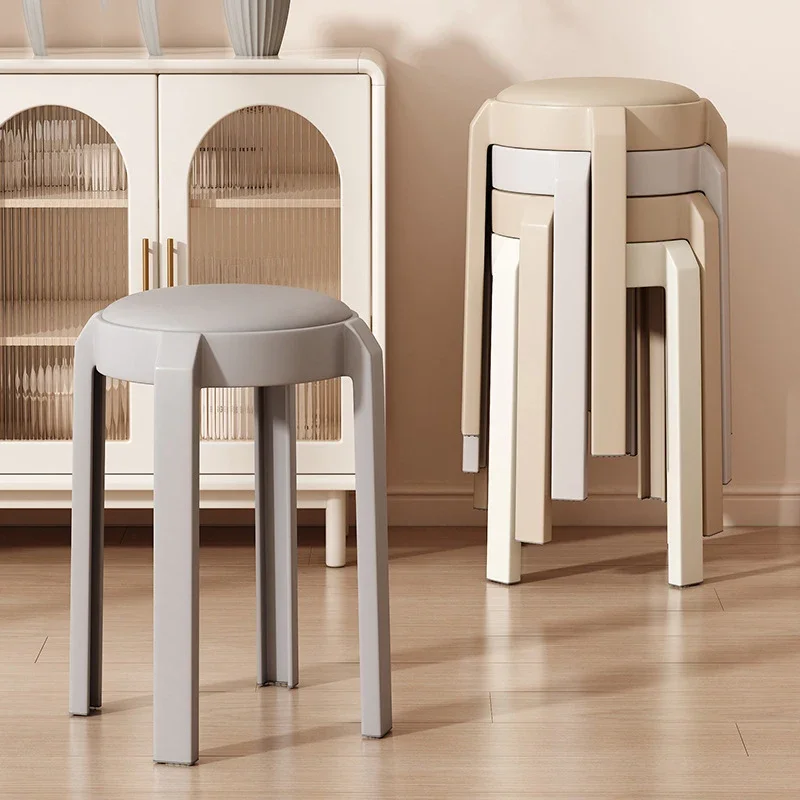 Modern Style Furniture Plastic Dining Stool Household Minimalist Stackable Soft Bag Stool Spare High Stool Bench