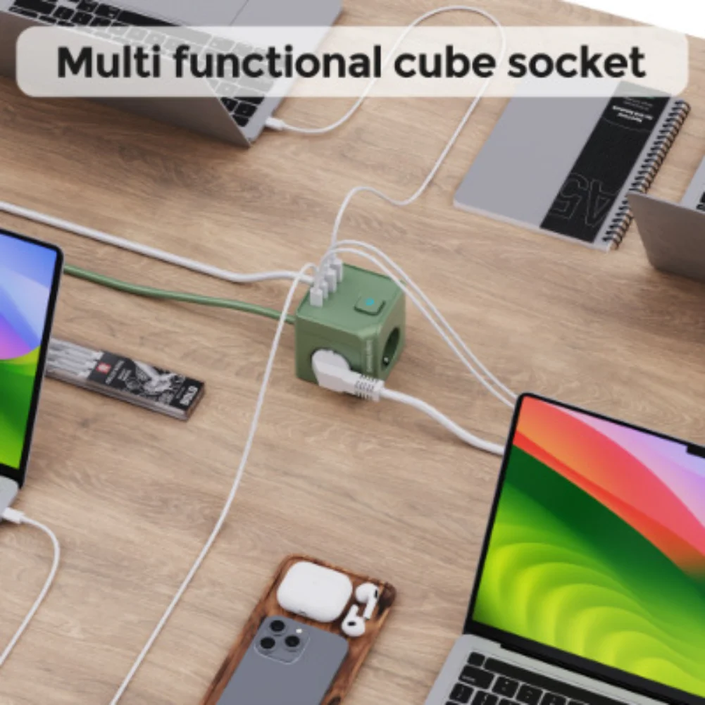 1 شريط طاقة 7 في 1 للاتحاد الأوروبي، واقي عرام قطاع الطاقة، سلك تمديد بطول 1.5 متر، 3 منافذ تيار متردد 3 USB 1 Type-C، توقيت إيقاف شحن سطح المكتب #3