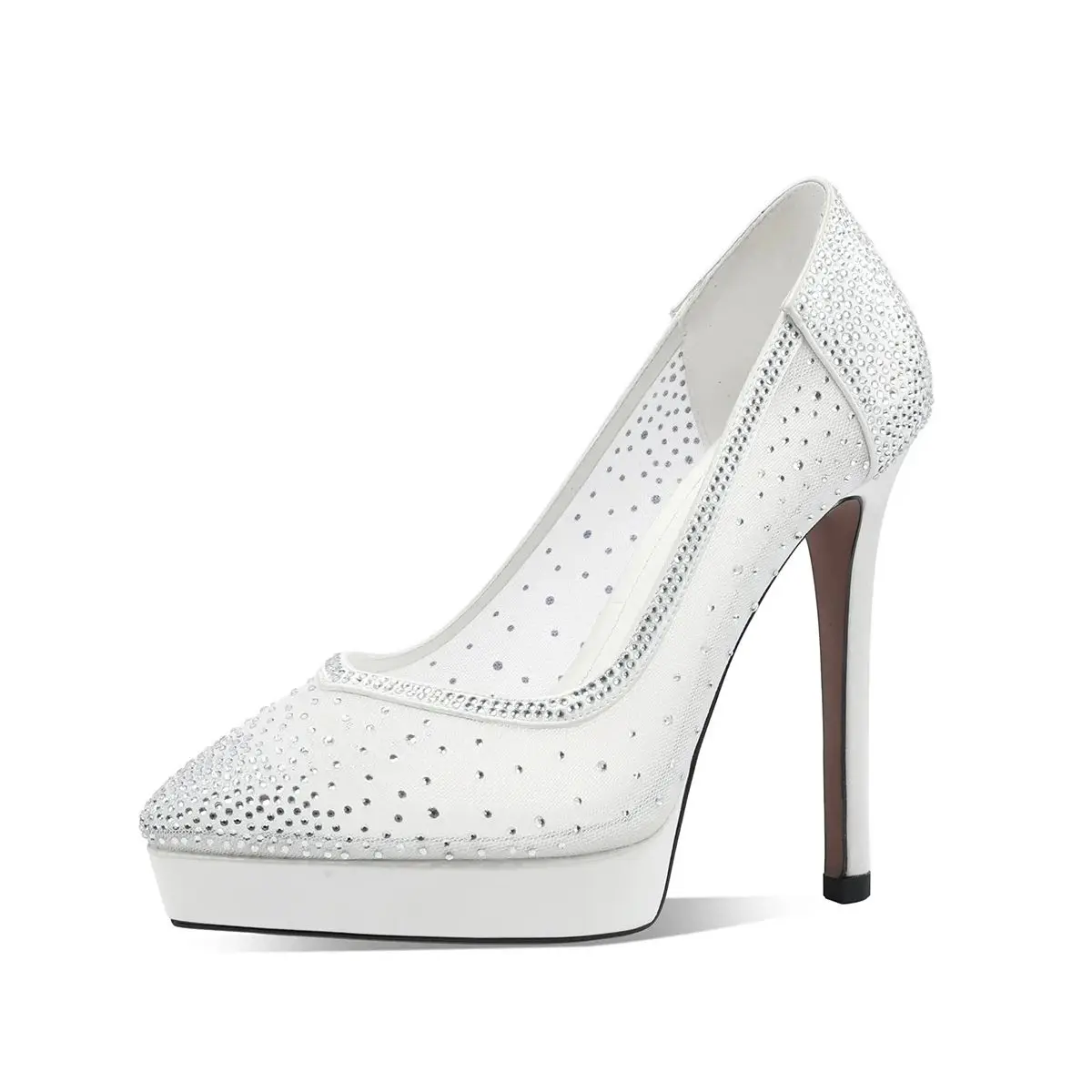 

Летние туфли Arden Furtado из белой сетки на тонком каблуке-шпильке, на платформе, с очень высоким каблуком, сексуальные, с кристаллами, свадебные туфли