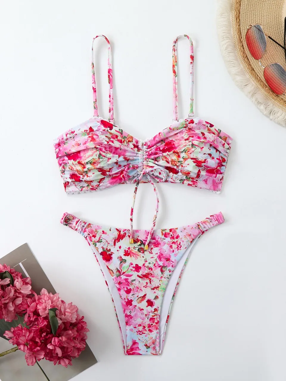 2026 Trekkoord Sexy Bikini Vrouwen Twee Stukken Gedrukt Badpak Vrouwelijke Strand Badmode Zwemmen Zwemmen Badpak Zomer