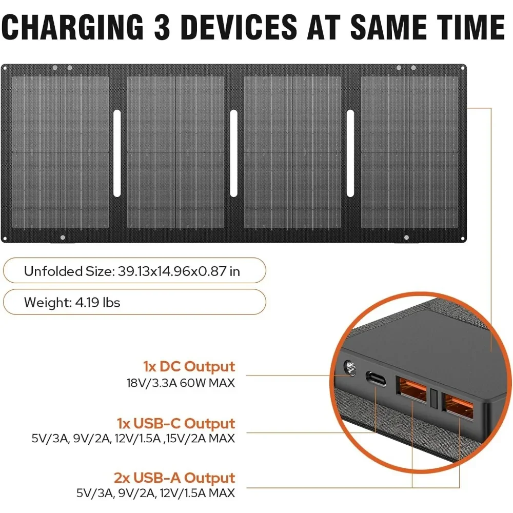 Imagem -05 - Gerador Solar Portátil Estação de Energia Portátil 300w com Painel Solar Dobrável 60w para Uso Doméstico rv Outdoor Camping Adventure