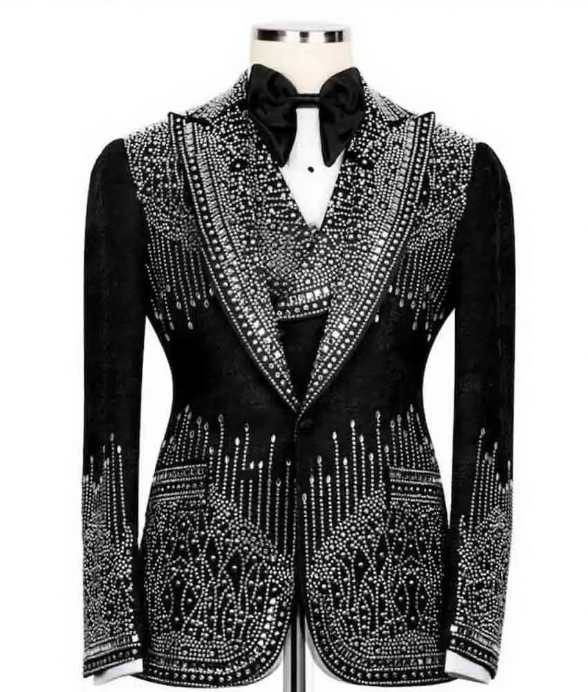 

Мужской костюм-тройка с кристаллами и бисером, приталенный, для свадьбы, выпускного, вечеринки, сценических выступлений, с пиджаком и жилетом