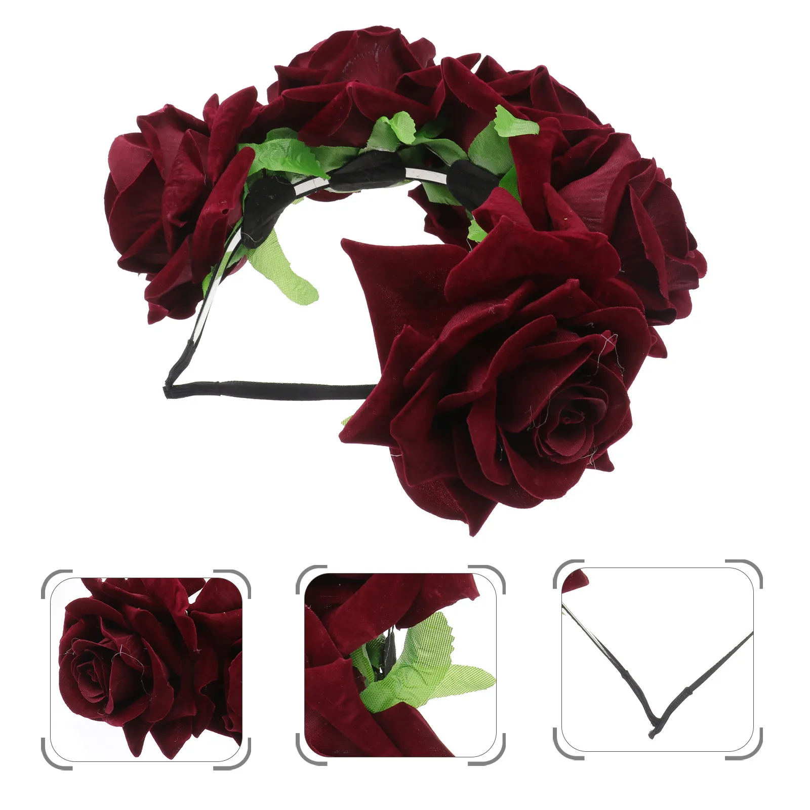 Rose Flower Hair Hoop for Women Elegant Bridal Floral Headdress Stylish Realistic Wedding Party Holiday Cosplay Travel Accessory