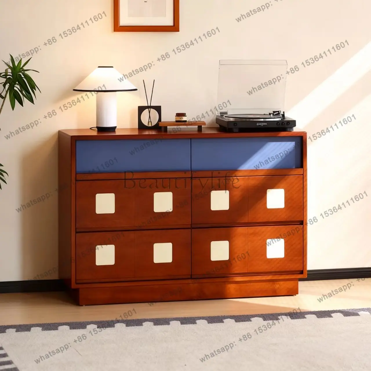 Medieval solid wood chest color matching retro living room bedroom wall storage locker