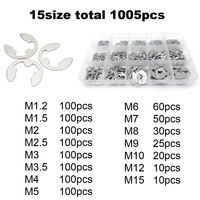 585/1005pcs E Clip Snap Circlip Washer Assortment Kit Box M1.2-M15 Black 65 Mn 304 Stainless Steel External Retaining Ring Set