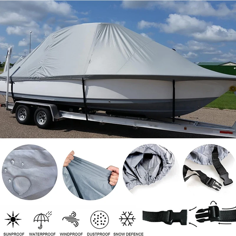 الثقيلة 800D البحرية الصف البوليستر غطاء قارب مقاوم للماء الخامس بدن غطاء 14 '-16' قوارب قابلة للمقطورة 5 الأشرطة تشديد يناسب #3