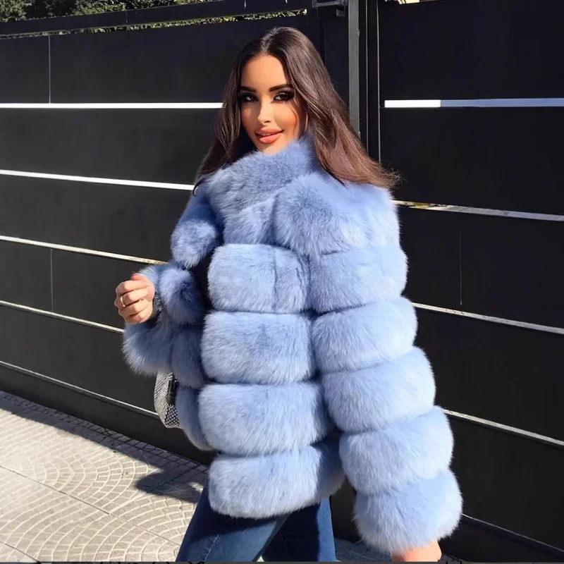 S-3XL Fox Fur Coat Winter Black White Faux Fur Coat Woman Elegant Fluffy Plush Jacket Top Short Fur Woman Clothing