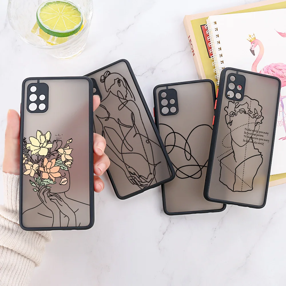 Abstract Face Line Case For Samsung A73 Fundas Galaxy A54 A53 A33 A13 A52 A52s 5G A51 A12 A32 A21S A22 A72 A71 A31  Matte Covers