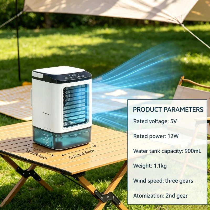 7‑Color Night Light Rechargeable Mini Air Cooler 900ml 3‑Speed Bedroom Camping Humidifier Fan
