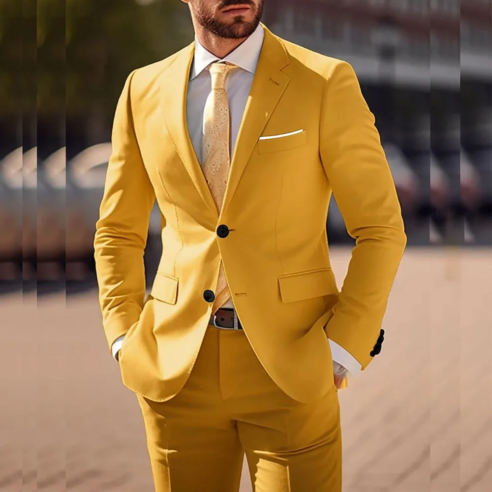 

Fashion Solid Color Men's Suits Slim Fit Single Breasted Notch Lapel 2 Piece Jacket Pants Outfits Male Clothing Costume Homme