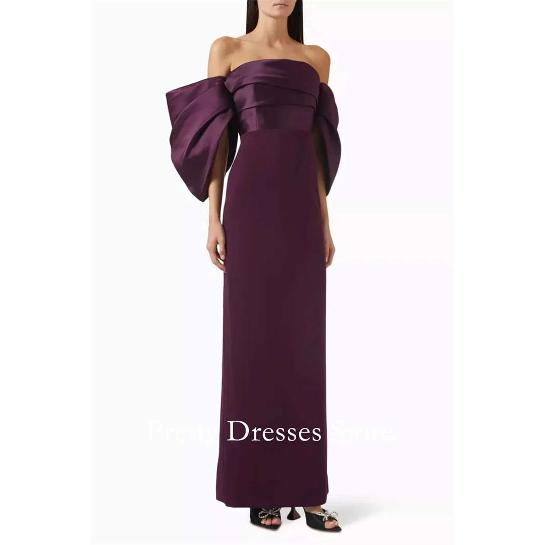 

Off Shoulder Crepe A-Line Short Sleeves Dress Evening Dresses Customized Ourple Party Prom Gowns Formal vestidos de fiesta