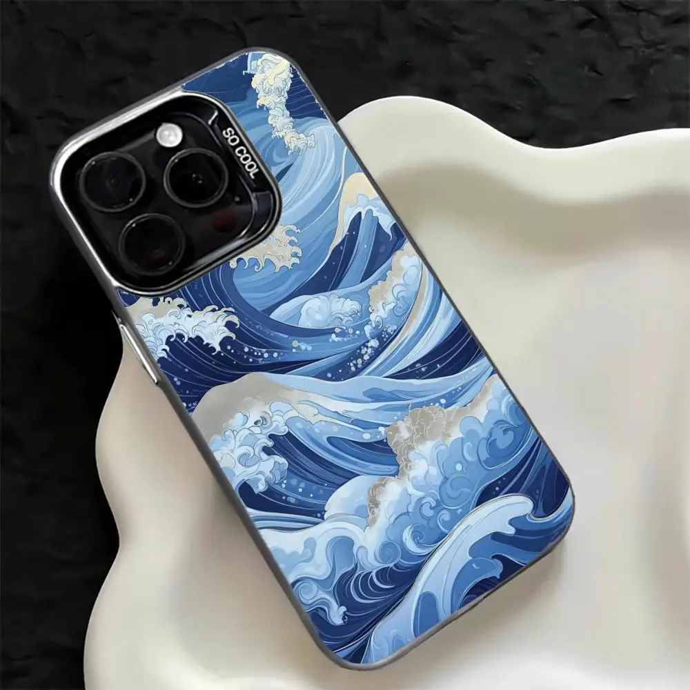 اليابان موجات تصميم قضية الهاتف المحمول المضادة للبصمة Phonecase آيفون 16 15 14 13 12 11 برو/ماكس/Plus غطاء خلفي مقاوم للصدمات #5