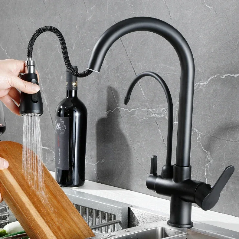 Hot and Cold Touch Kitchen Sink Water Faucet with Purifyed Tap Brass  Pull Out Kitchen Mixer Taps