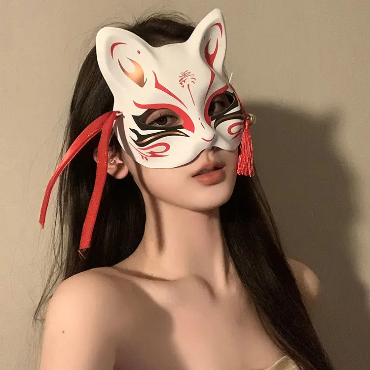 New Year's Mask God Girl Fox Mask Chinese Style Painted Ball Bar Half Face Dress Up Cosplay for Women Funny Fnaf Halloween Men's