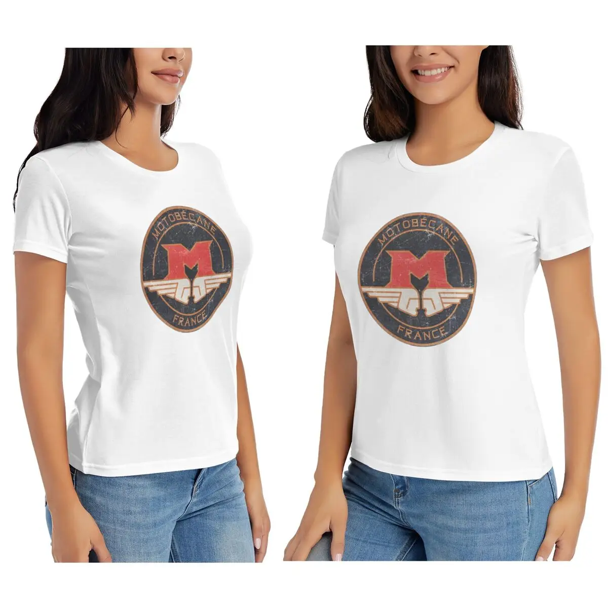 Camiseta feminina motobecane retro emblema verão manga curta camisetas o pescoço algodão t camisas roupas topos streetwear