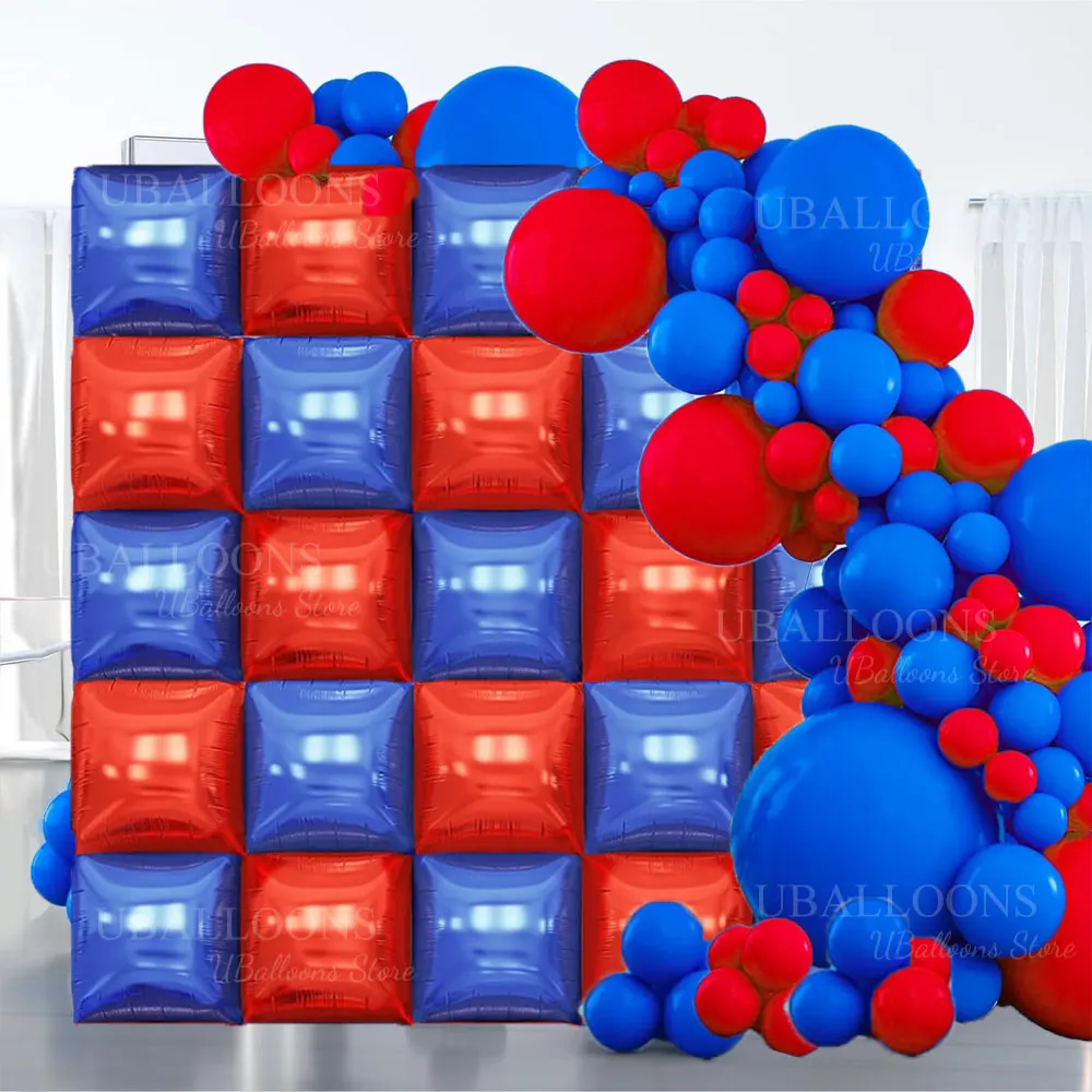 25/129 Stück rot blau quadratische Folienballons Wand rot Königsblau Luftballons Girlande für Geburtstag Abschluss Unabhängigkeit Hintergrund Dekor – Detail 1