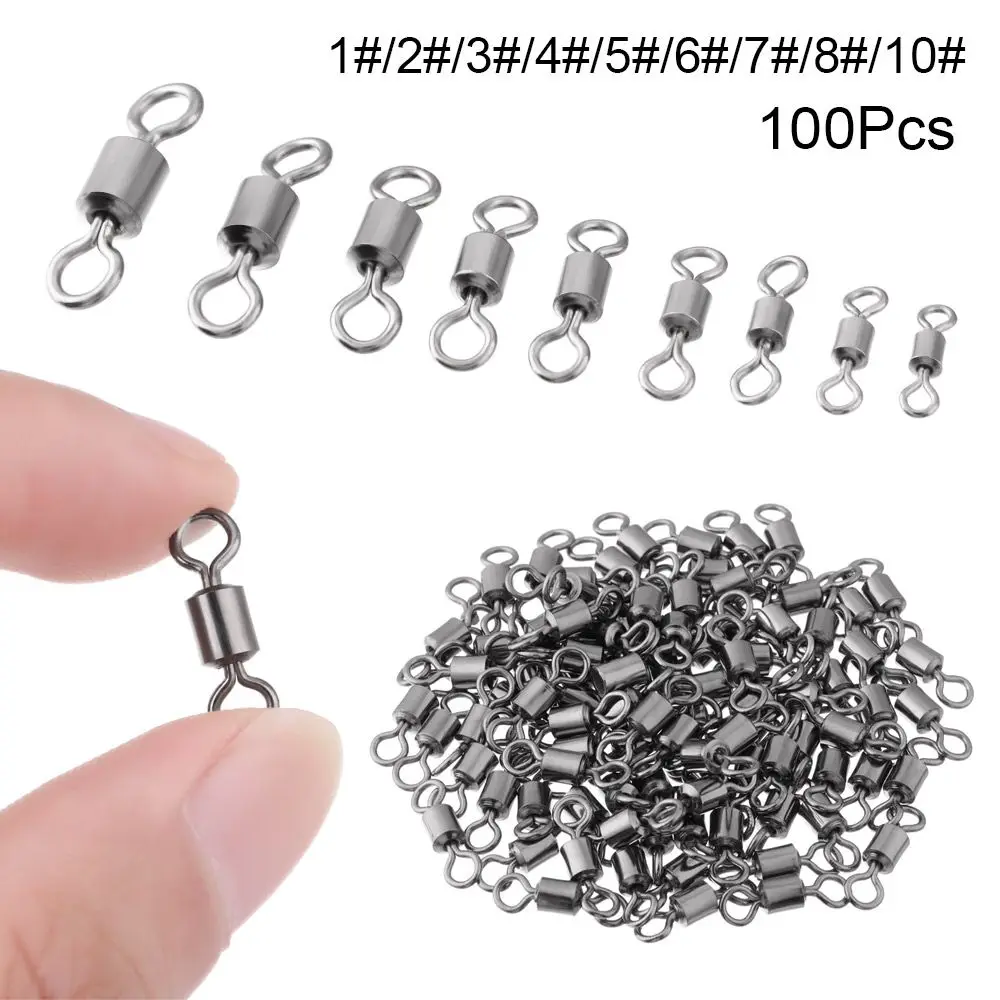 100pcs/lot New Durable Bearing Barrel Fishing Rolling Swivel Connector Solid Ring Fishing Connector Rolling Swivels