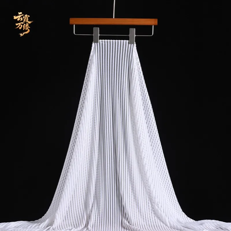 White jacquard horizontal stripes soft and smooth fabric semi-transparent customizable curtain skirt dress design