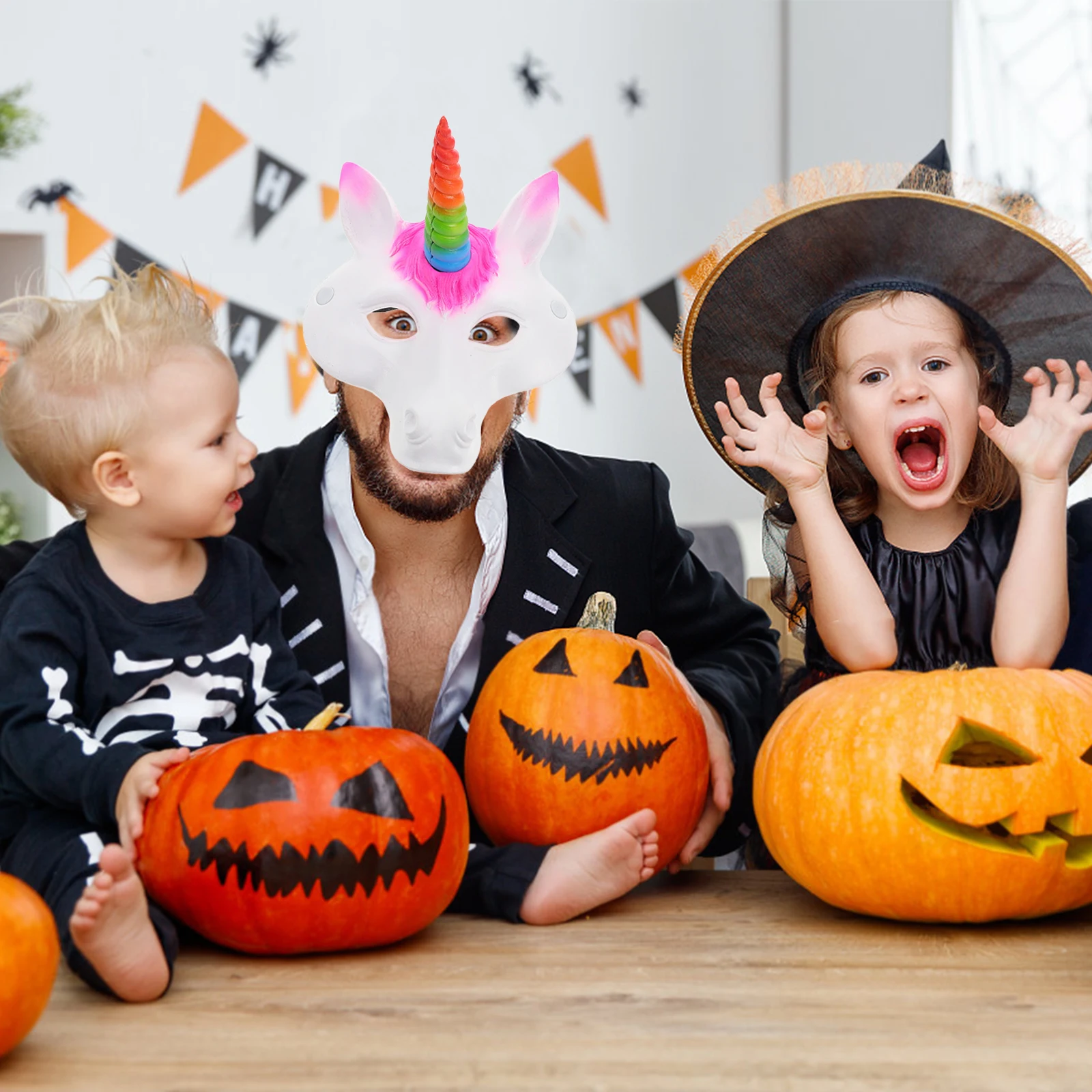 ユニコーンマスク 3D リアルな軽量 PU フォームマスクハロウィン仮装パーティー鮮やかな色レトログラス