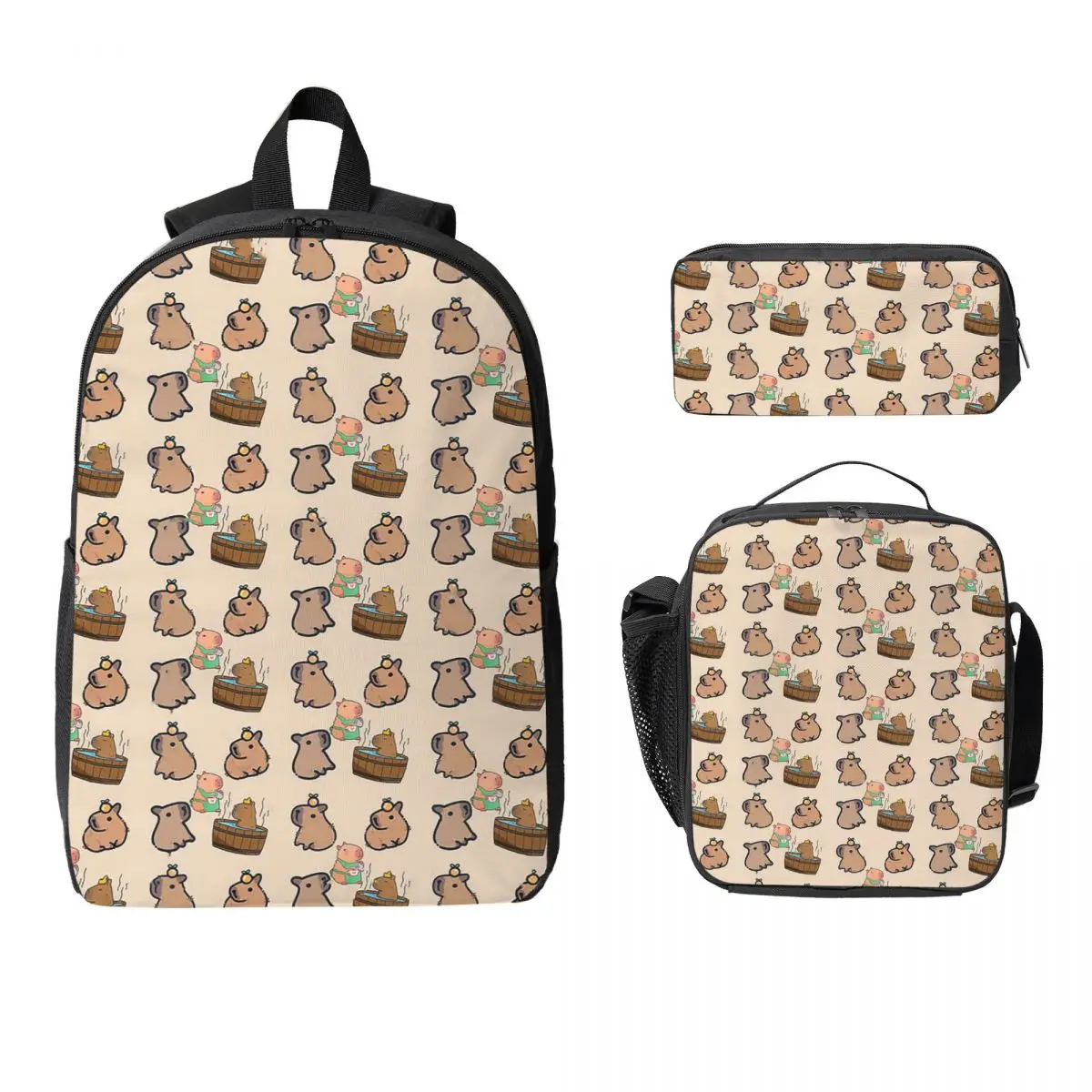 

Capybara Group Backpack Student Boys Girls BookBag School Bag Computer Shoulder Bags 3ps Insulated Lunch Bag Pencil Case