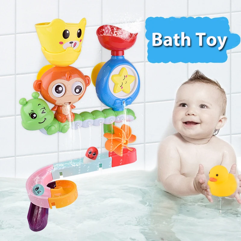 Baby Water Toys Wall Suction Cup Marble Race Run Track Baby Bath Tub Water Spray Bathroom Bathing Shower Toys for Children