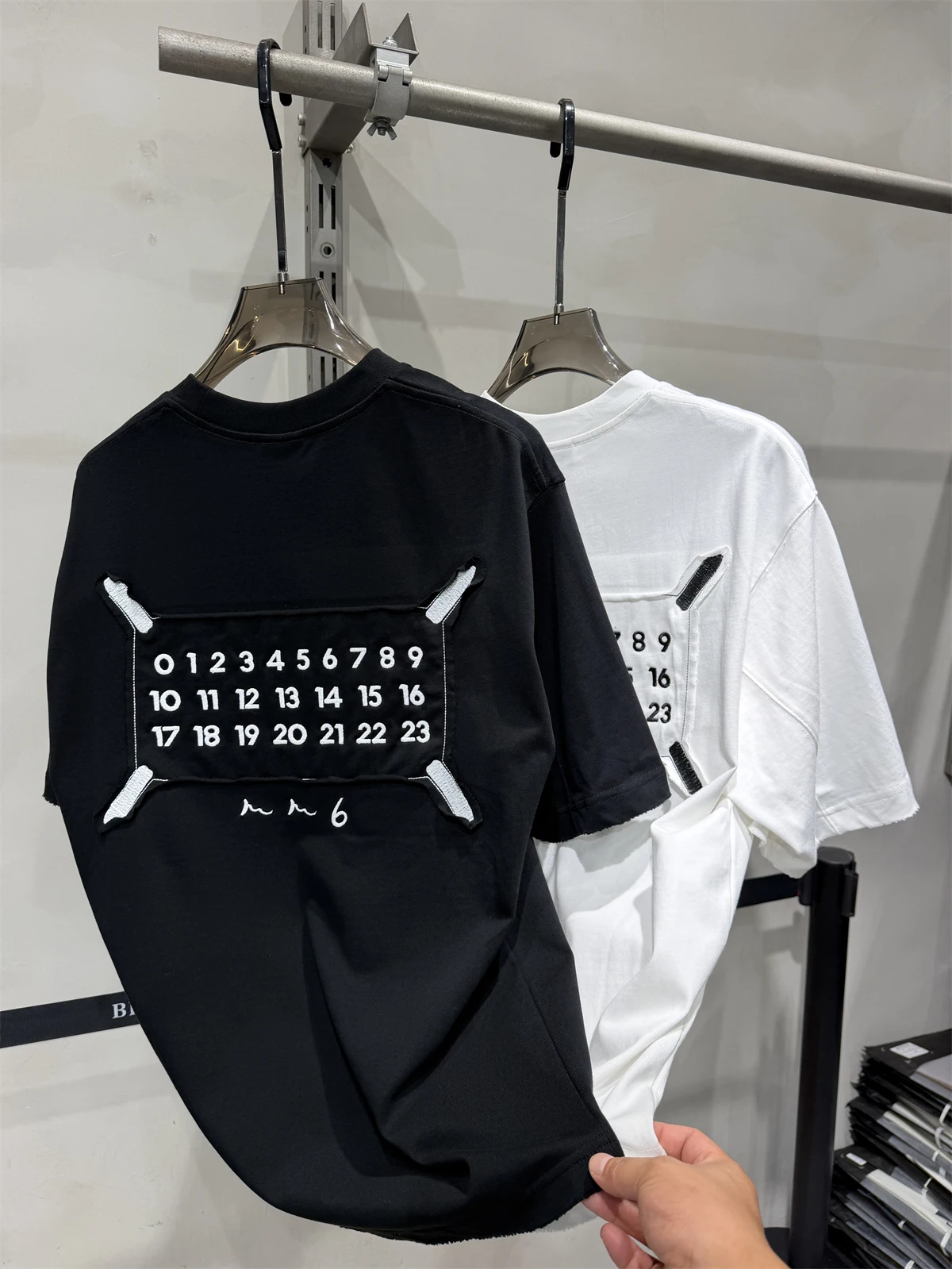 Oversize Loose Short Sleeve T-Shirt Mr. M Heavyweight Trendy Brand Digit Patchwork Men Women Frayed  Embroidery Cotton Tee