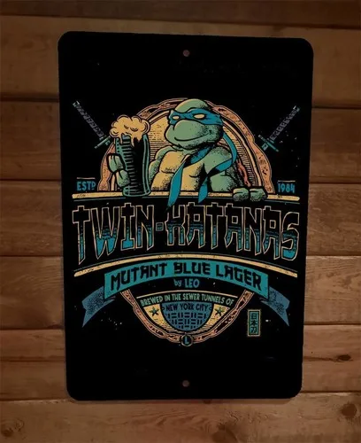 Twin Katanas Mutant Blue Lager Leo  Metal Wall Bar Sign