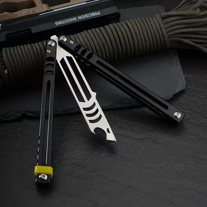 440C Blade Aluminum Alloy Handle Practice No Sharp Balisong Training Folding Flail Knife  Outdoor Trainer Tanto Pocket EDC Tools