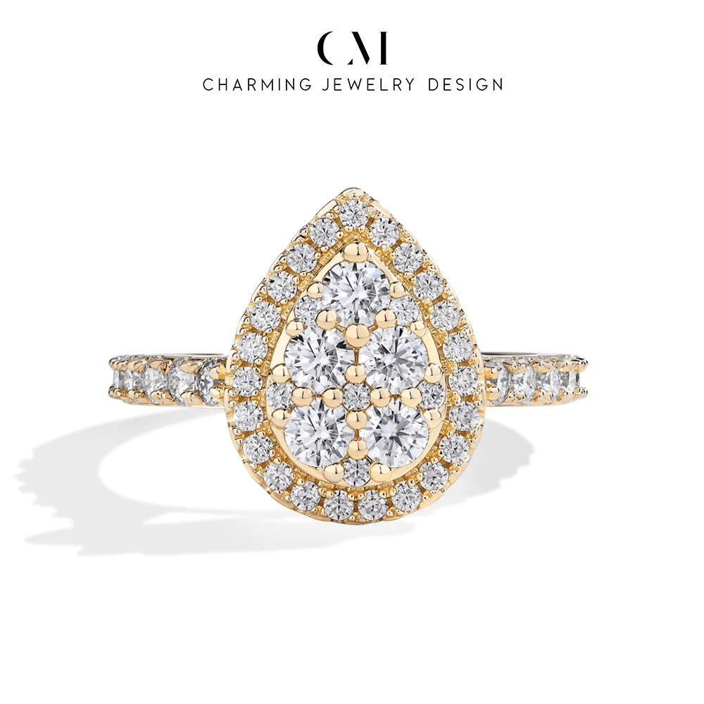 CHARMING Luxury Vintage Waterdrop Moissanite Ring S925 Silver for Women Party Fine Jewelry Birthday Gifts Anniversary Engagement