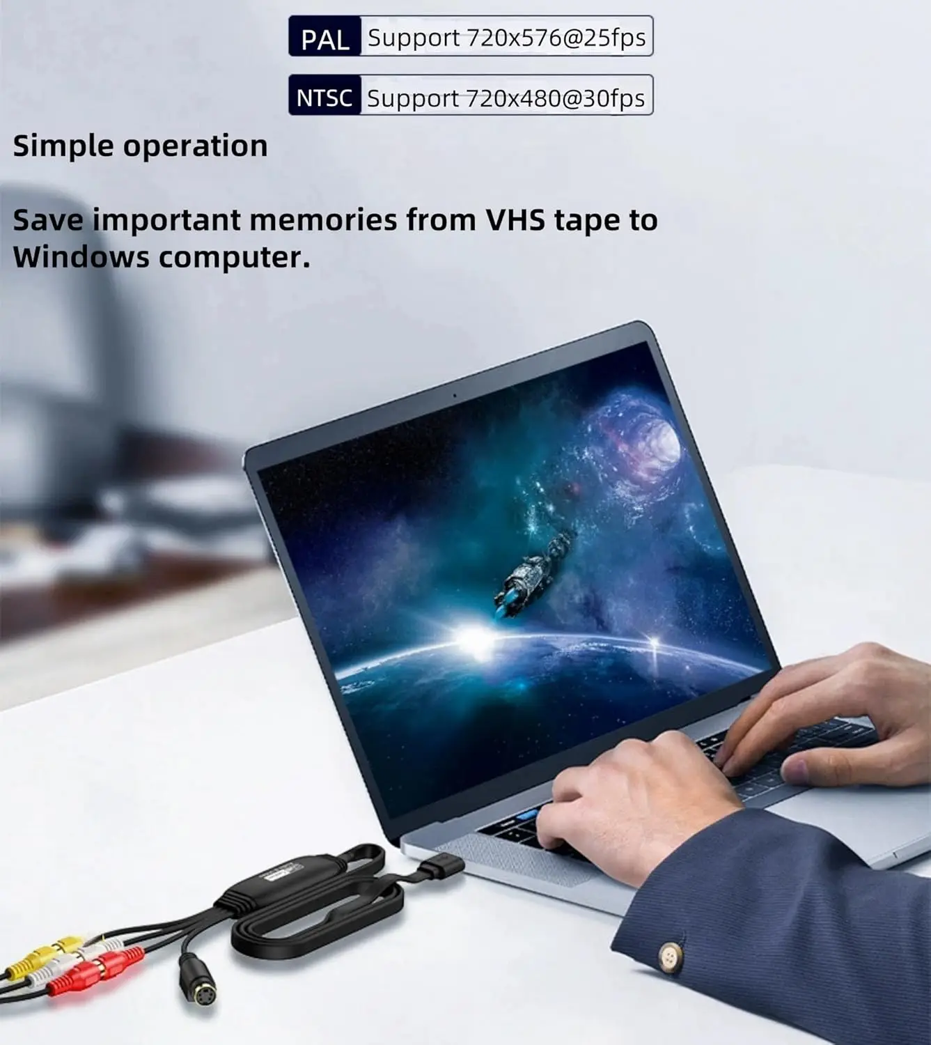 Immagine 4: Scheda di acquisizione video da 3RCA a USB 2.0 Converti vecchio VHS Mini DV VCR TV DVD a digitale per computer portatile Windows