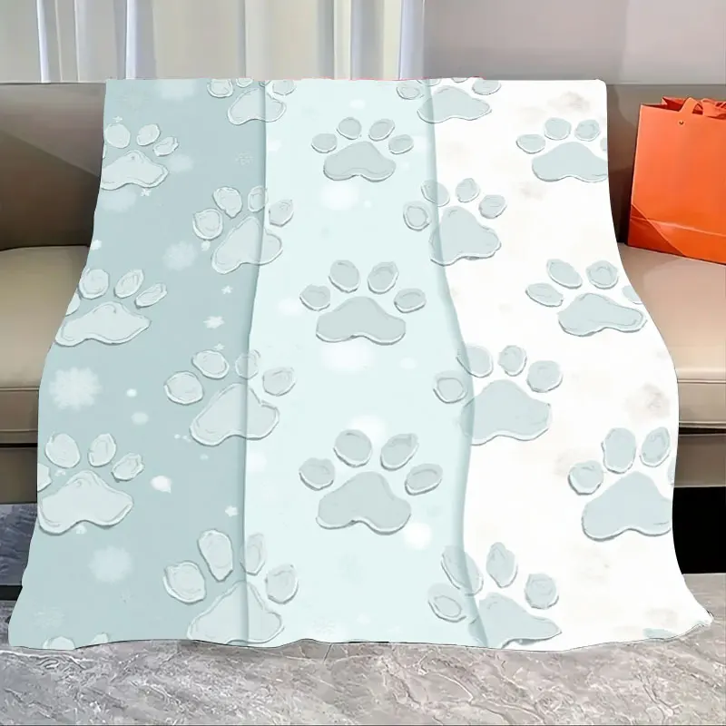 

1pc Flannel Blanket Paw Print Fleece Blanket - Soft Cozy Pet Themed Throw for Couch Bed