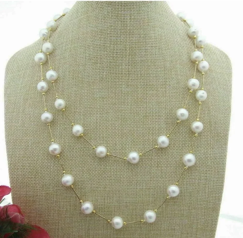 

Natural 39inch AAA+Round 8-9 mm AKOYA White Pearl Necklace 14K Gold 072511