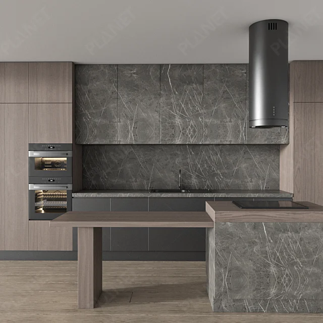 Custom Hidden Handle Design Matte Black Plywood Solid Wood Grain Modern Kitchen Locker
