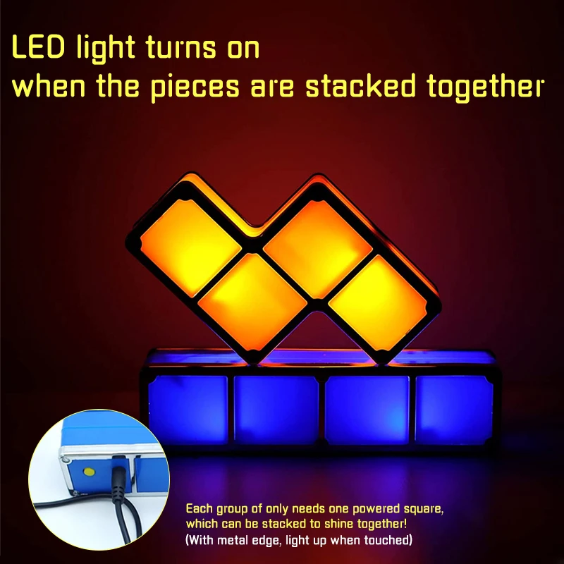 Led Stackable Puzzle Light Diy Novelty Desk Lamp 7 Color Constructible Block Plug-In Night Light Retro Game Brick Kid Toy Gift