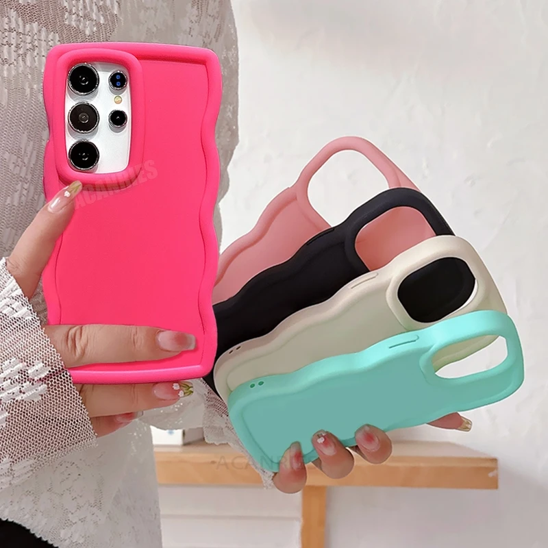 S 22 23 24 Cute Candy Wavy Silicone Case For Samsung Galaxy S22 S23 S24 Plus Ultra S21 S20 Fe Soft Back Cover S24ultra S23ultra