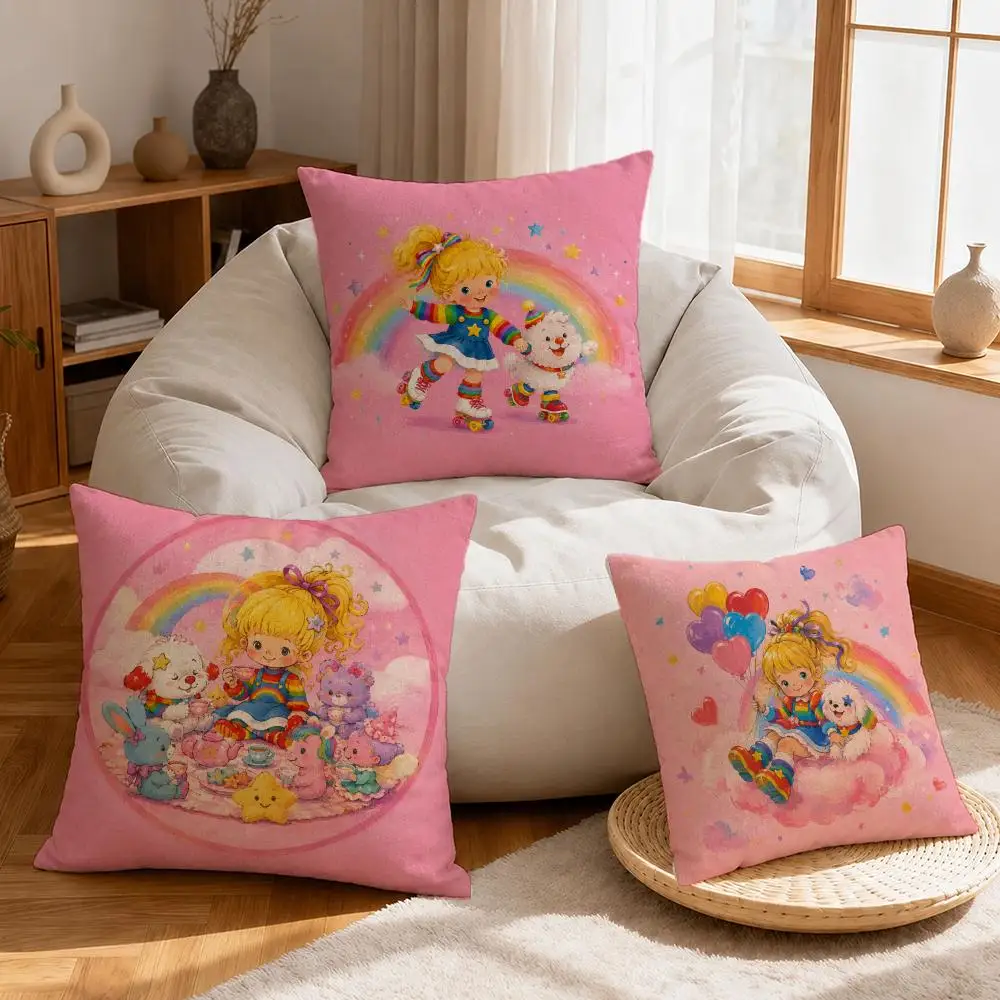Character Rainbows Cute Brite Cushion Cover Linen Anti-Mite Antibacterial Cushion Cover Invisible Zipper Sofa Decor