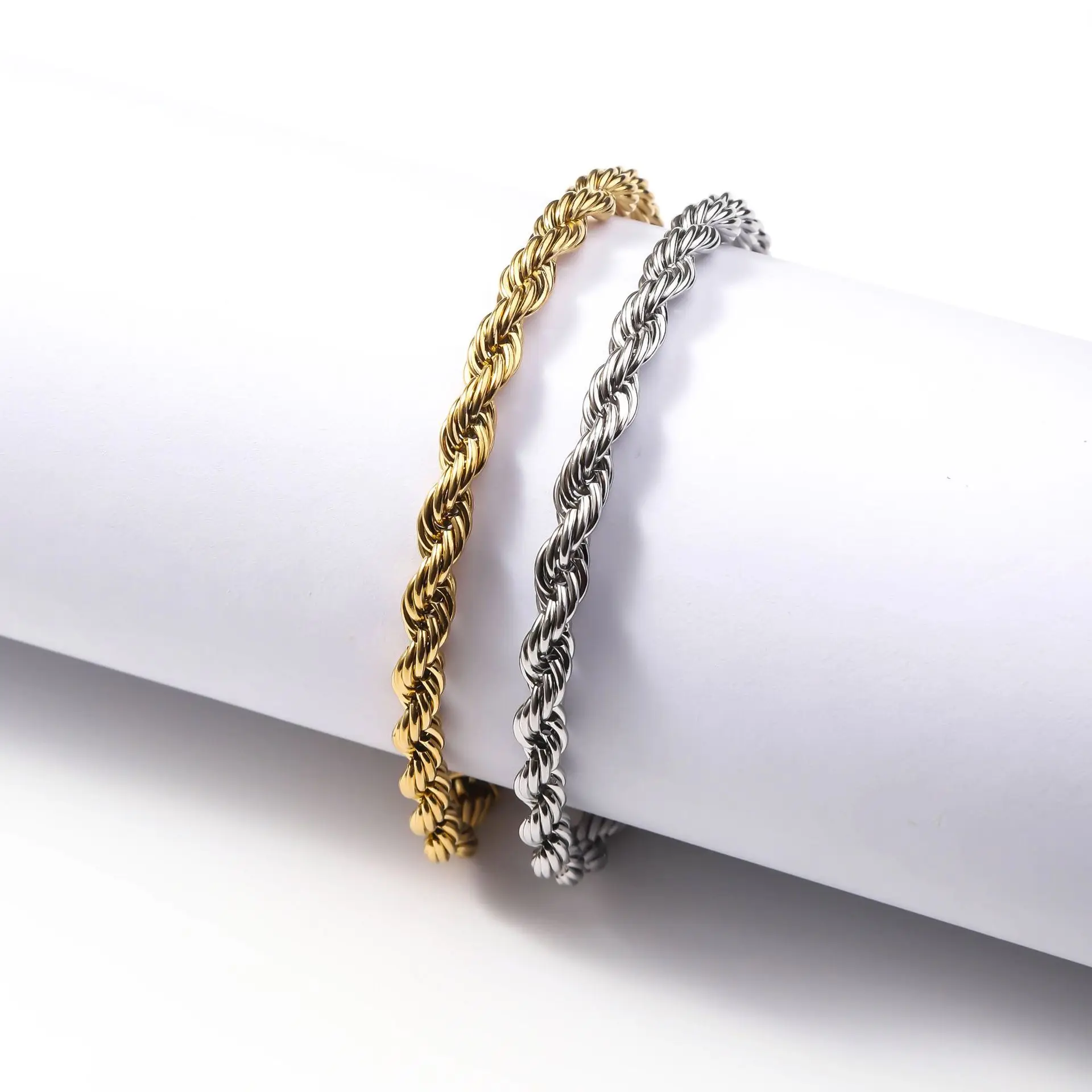 twisted bracelet Stainless Steel Twisted Rope Chain Bracelets for Men Women,Wrist Christmas Gifts Jewelry,Length Adjustable