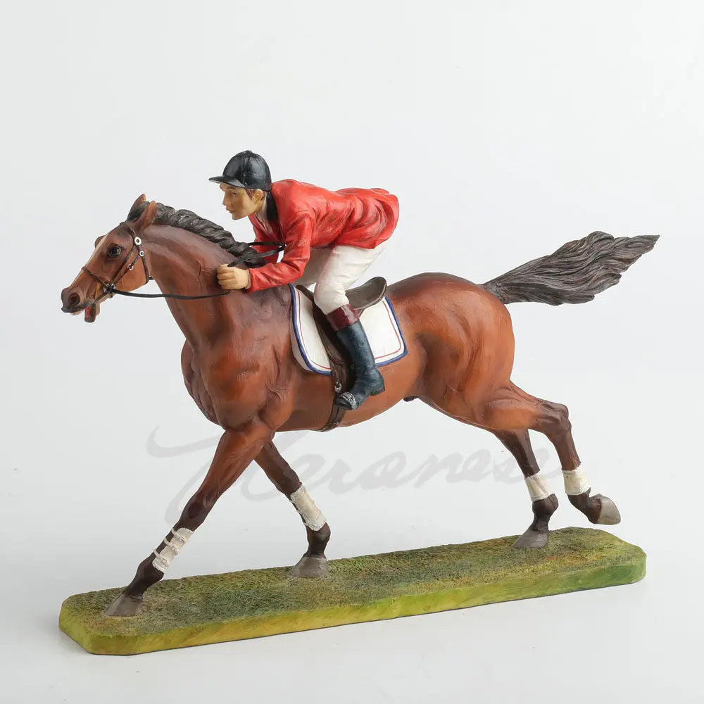 Equestrian Jockey Riding Horse Statue Resin Figurine Hand Painted Home Office Decoration Collectible Sculpture Ornament Gift