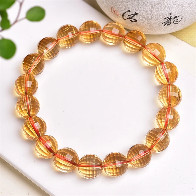 11.5MM Natural Citrine Facet Bead Bracelet Colorful Gemstone Strings Fashion Beautifully Jewelry For Men And Women Gift 1PCS