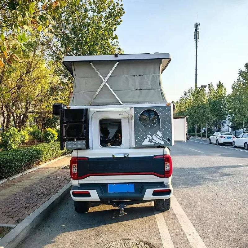 Compact Pop Up Pickup Truck Camper Tent Hard Shell Design, Fully Equipped Camping Pod with Bed Platform Solar Ready Roof view 3