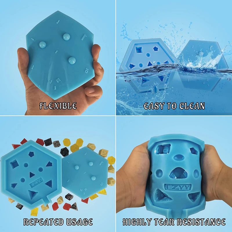 DND Dice Mold Silicone 7 Standard Polyhedral Sharp Edge Dice Slab Mould for D&D, Tabletop RPG