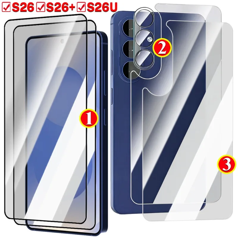 

Защитная пленка 6 в 1 для экрана (передняя + задняя + для объектива) для Samsung Galaxy S26 Ultra Plus, закаленное стекло 9H, HD, прозрачная, с защитой от царапин
