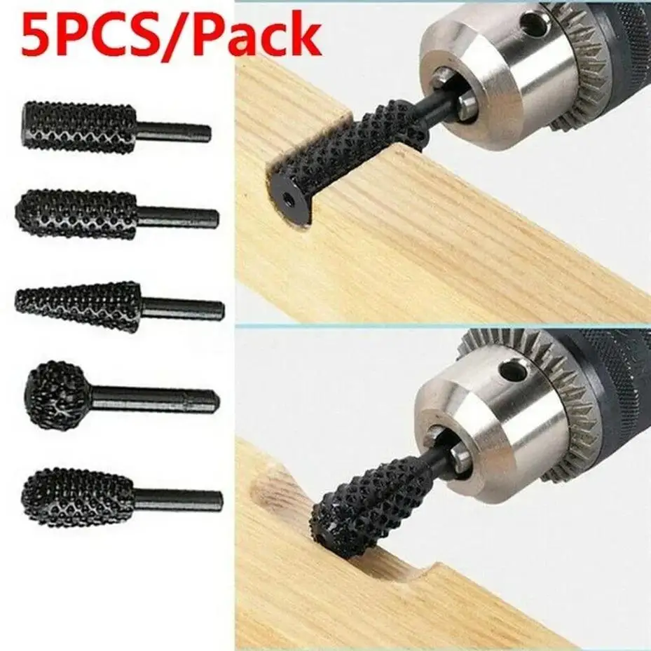 5Pcs Electric Rotary Wood Carving Files Polishing Burr Bits Root Carving Tea Tray Polishing Heads Woodworking DIY Hardware Tools