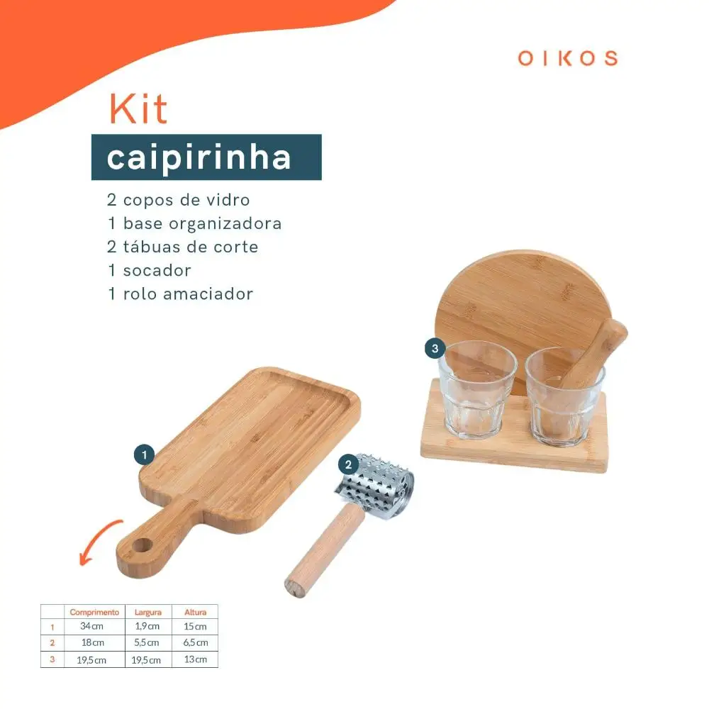 Barbecue Kit C/Board Roll Kit Caipirinha Bamboo 7 Pç Oikos