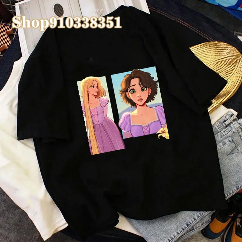 Leisure Tangled Rapunzel Cartoon Princess T-shirt Spring Summer Women's T-shirt Ulzzang Harajuku Fashion Short-sleeved Top