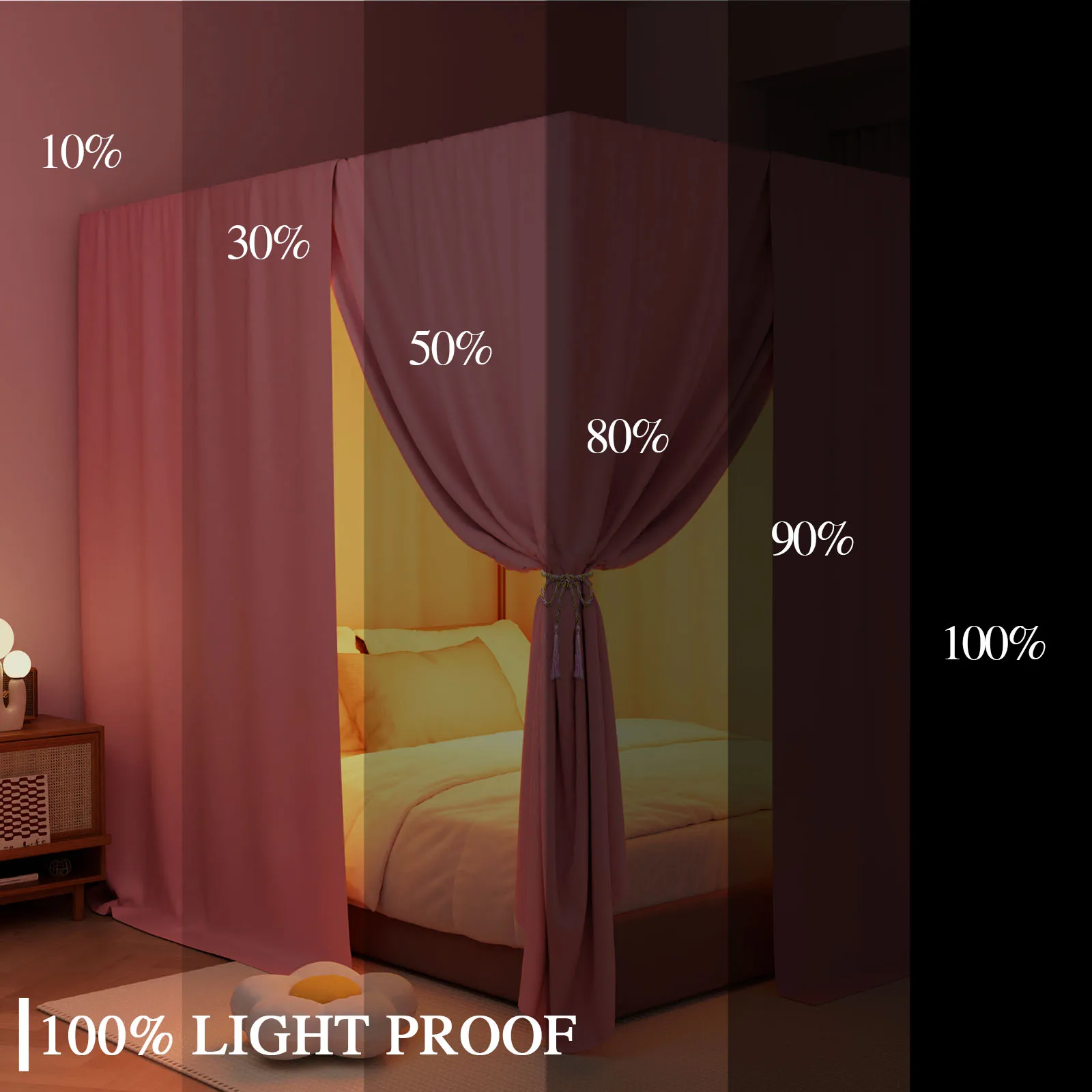 Pink/Black king Four Corner Post Bed Canopy Bed Curtains Sheer Canopy for Adults Bedroom Decoration Lightproof Windproof Twin