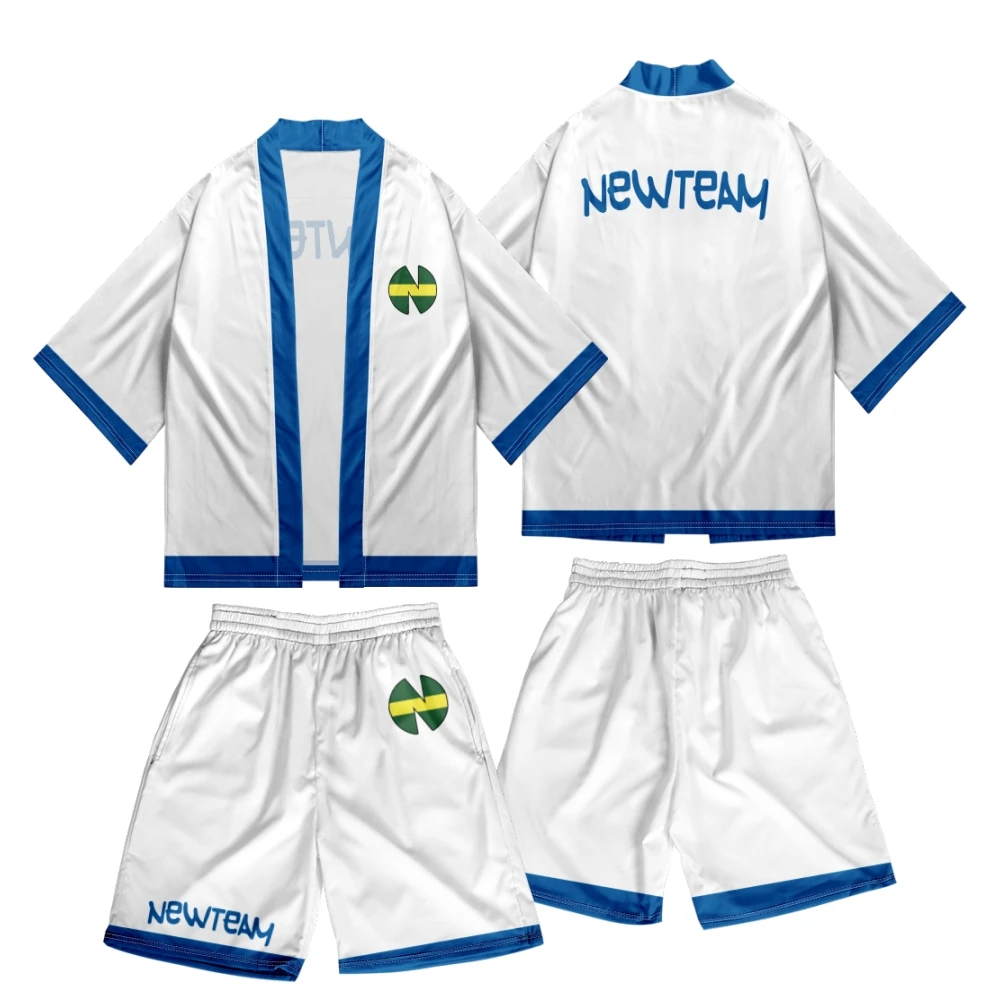 

Two-piece Suit Anime Captain Print Japanese Style Fashion Kimono And Shorts Set Men Cardigan Blouse Haori Obi Asian Clothes