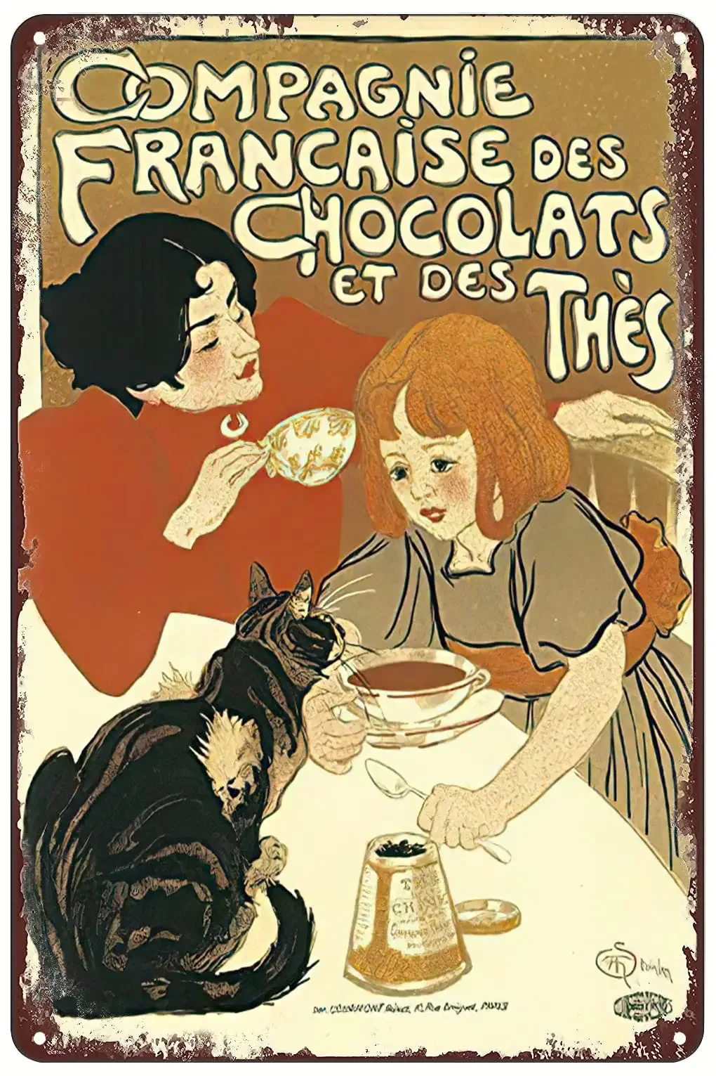 Vintage-Metallschilder – Compagnie Francaise Chocolates French Chocolate Company Poster, Blechschild, Wandkunst, Dekor, Plakette für Zuhause, Café