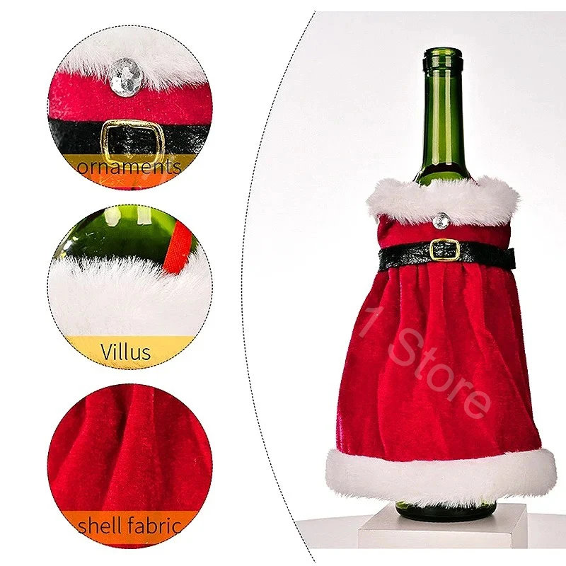 10PCS Christmas Red Dress Bottle Set Christmas Gift Bags Holder Drop Shipping Dust New Year Gift Christmas Decoration For Home